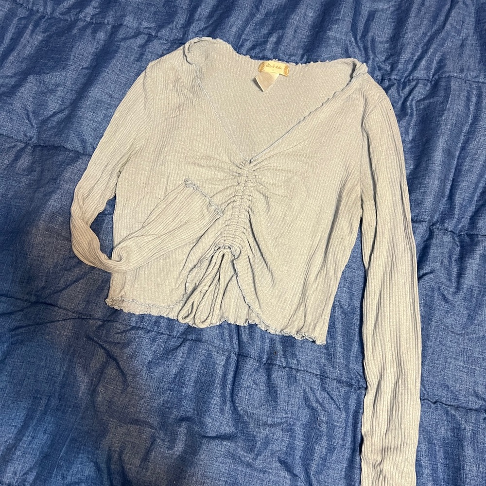 Altar'd State Sky Blue Ruched Long Sleeve Top